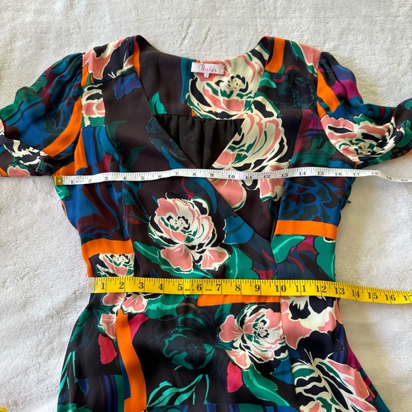 Parker Lorelei Silk Blend Floral Asymmetric long sleeve dress - Picture 9 of 9